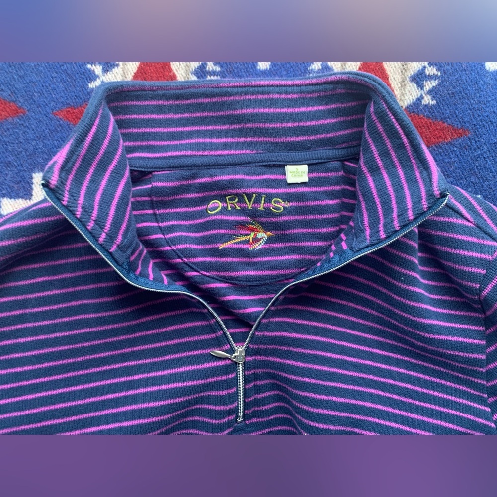 Orvis 100% Cotton Striped Quarter Zip Women’s Sweatshirt, Size Small - Picture 2 of 7
